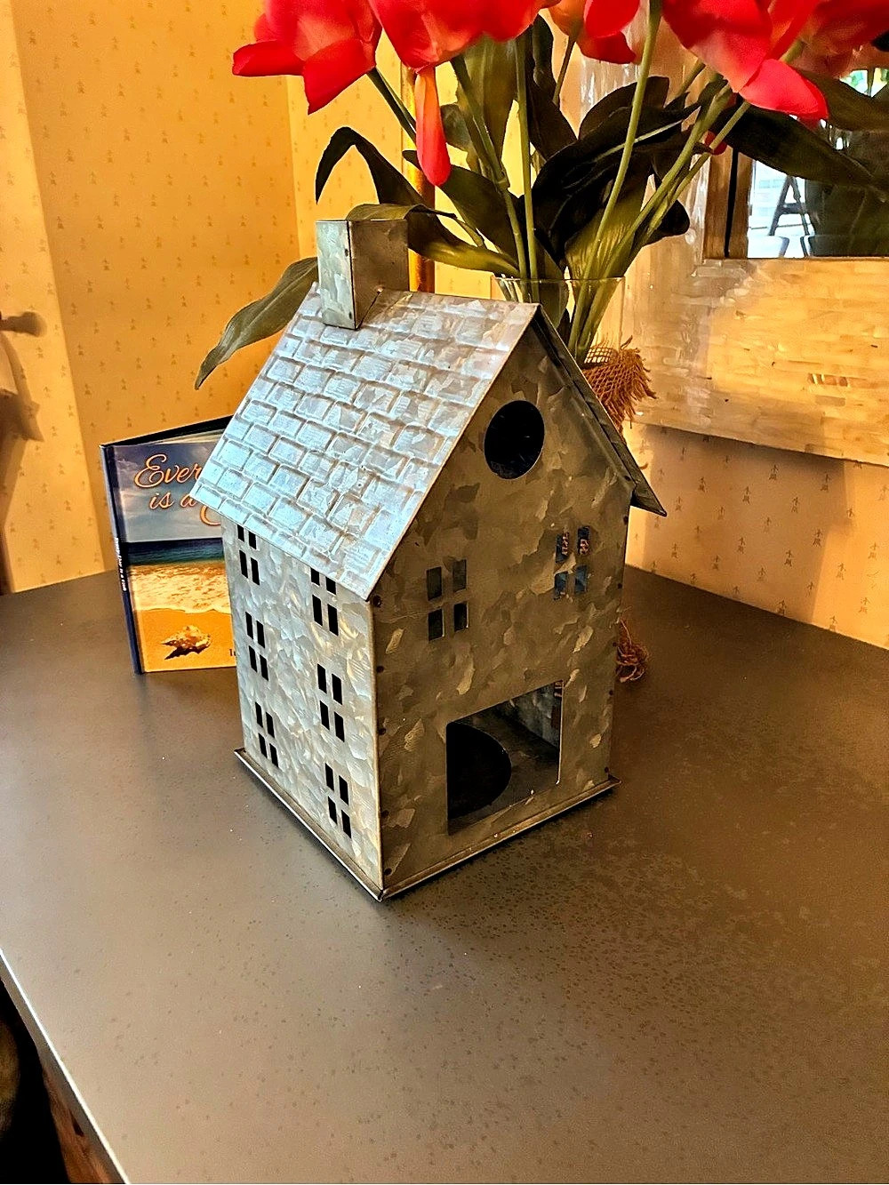 SILVER Galvanized decorative House lantern CHRISTMAS VILLAGE.